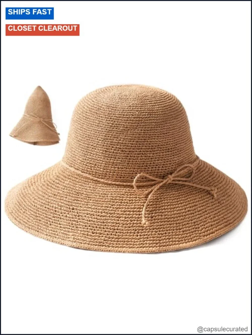 Handmade Paper Straw Floppy Sun Hat Packable Travel Essential with Chin Strap